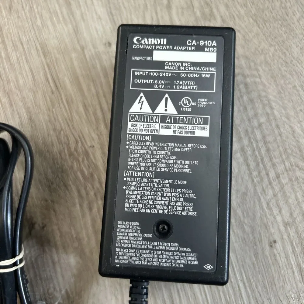 Canon CA-910 AC Adapter DC-900 Coupler XL1 XL1S XL2 Power Cord Supply Kit Tested